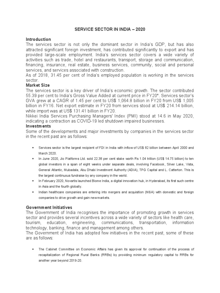 Growth of India's Services Sector 2020 | PDF | Foreign Direct ...