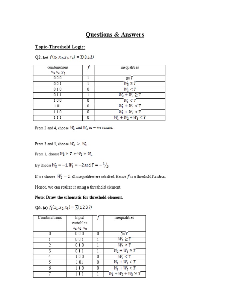 Questions Uestions & Answers: Topic-Threshold Logic | PDF