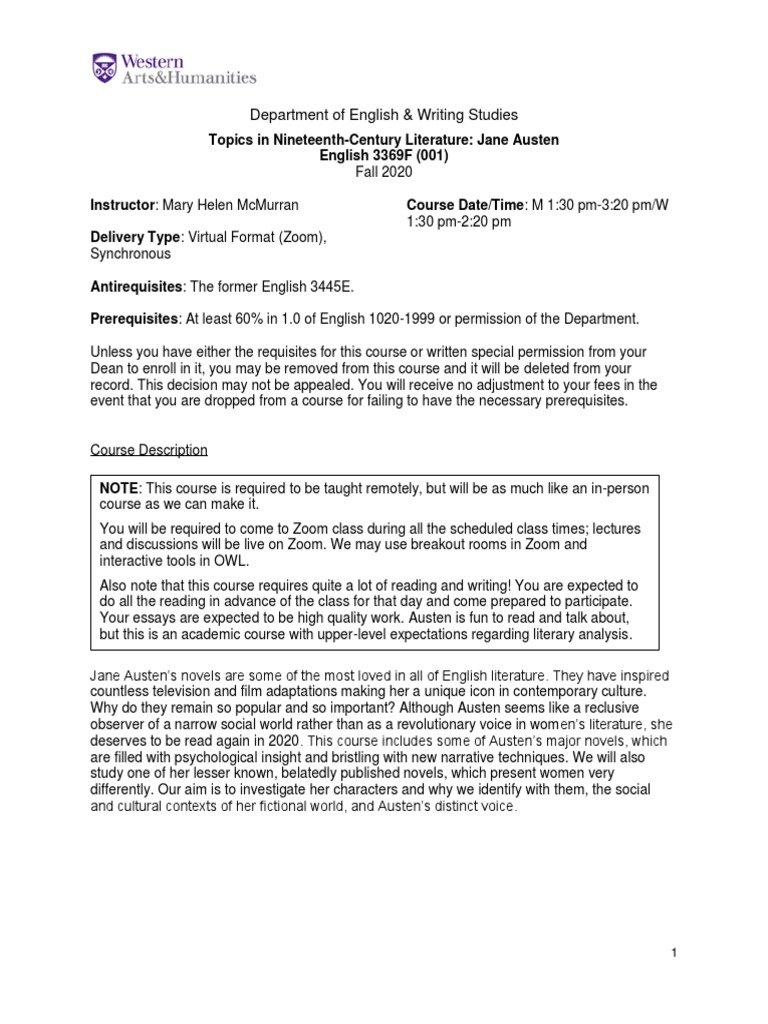 Jane Austen Literature Course Overview | PDF | Jane Austen | Essays