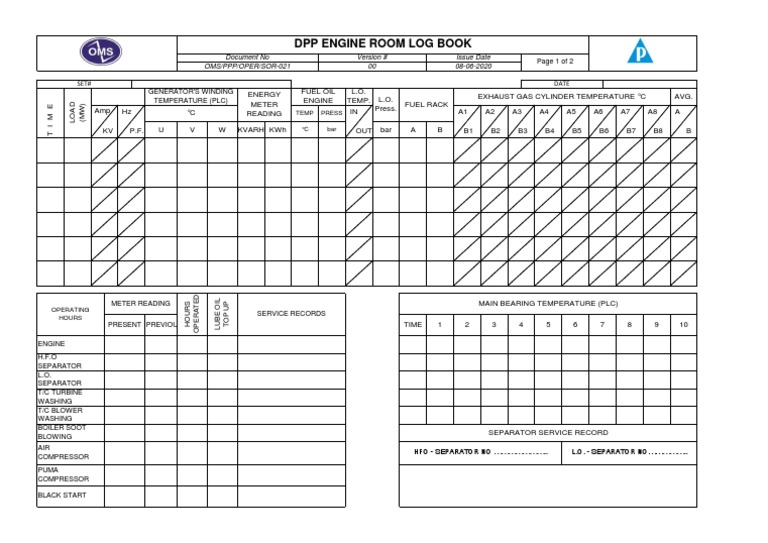 DPP Engine Room Log Book Page#1 | PDF | Energy Conversion | Machines