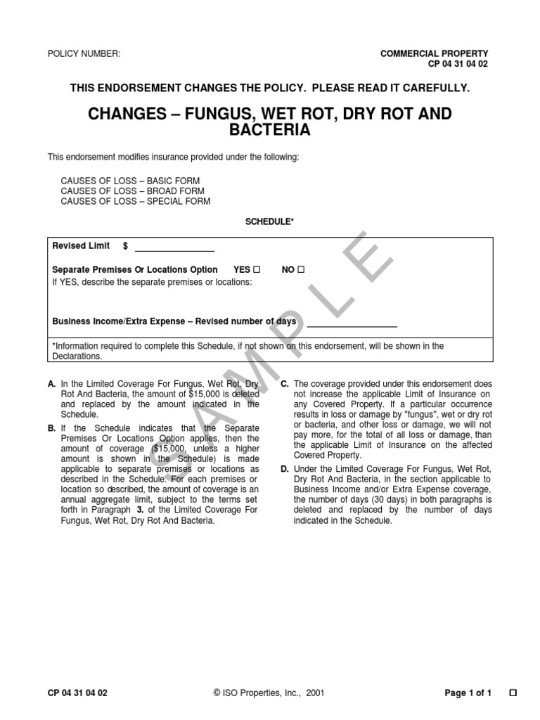 Fungus, Wet Rot, Dry Rot, & Bacteria CP 04 31 PDF Insurance