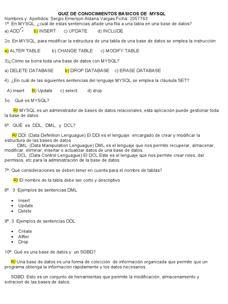 QUIZ CONOCIMIENTOS-mysql | PDF | Métodos y materiales de enseñanza ...