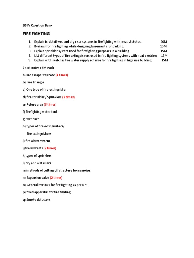 Fire Safety and Building Acoustics Question Bank Examining Key