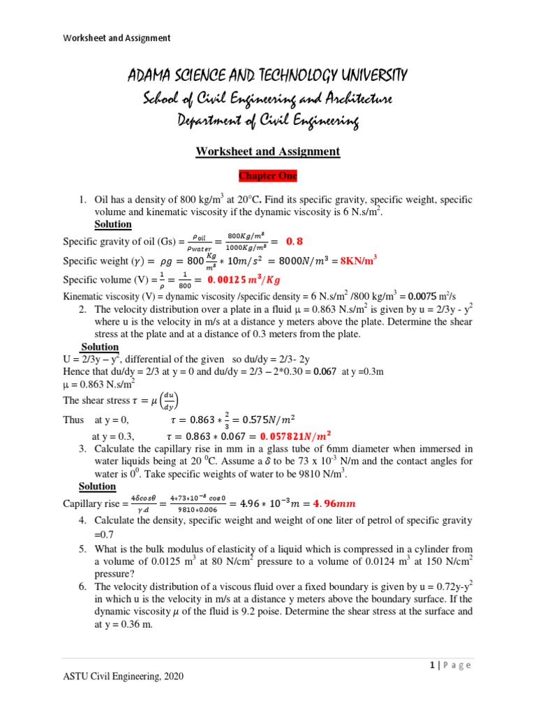 Civil Engineering Worksheet Assignment | PDF | Pressure Measurement ...