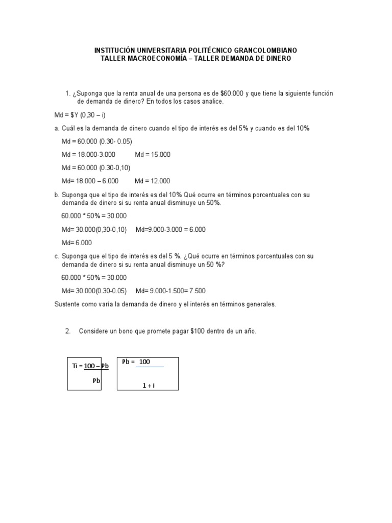 Análisis de Demanda de Dinero y Bonos | PDF | Oferta (economía ...