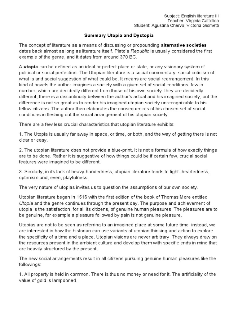 Utopia vs. Dystopia: Key Concepts | PDF | Utopian And Dystopian Fiction ...