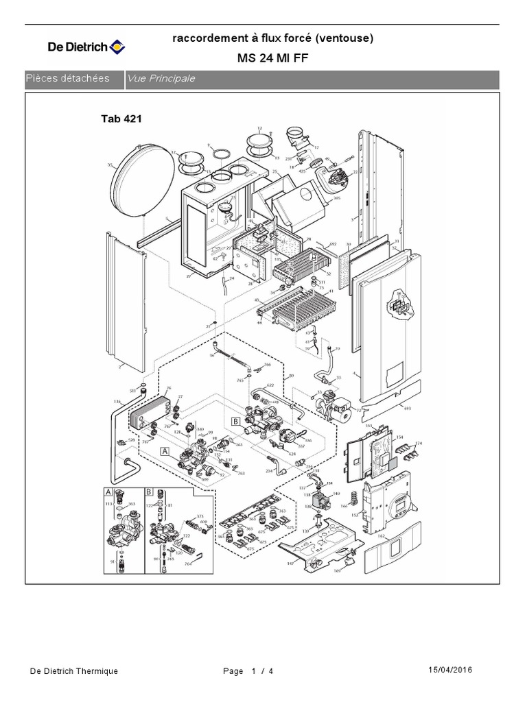 De Dietrich Ms 24 Mi Plus Notice Ms 24 Mi FF Raccordement À Flux Forcé (Ventouse) : Vue Principale | PDF |  Hydraulique | Équipement