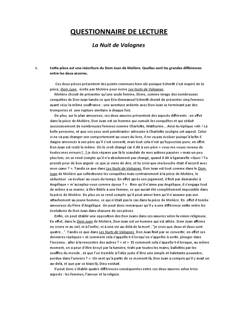 Questionnaire de Lecture