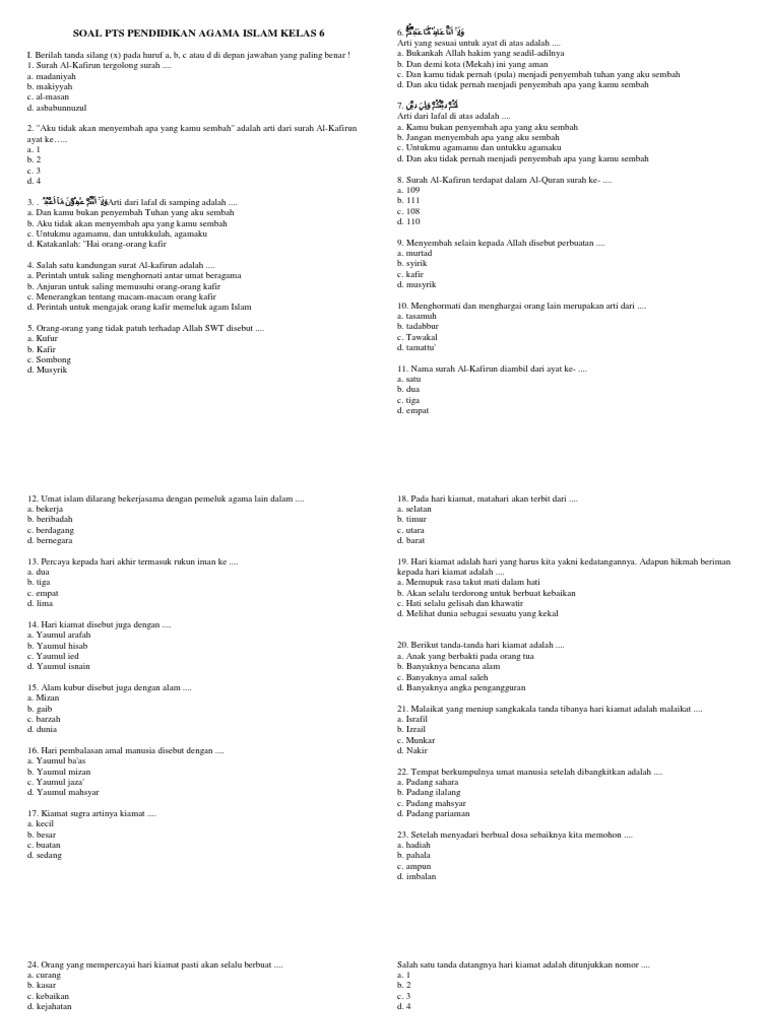 Soal Pts Pendidikan Agama Islam Kelas 6 Semester 1 Pdf