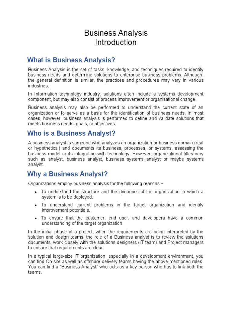 What is (a) business analysis? Definition and examples