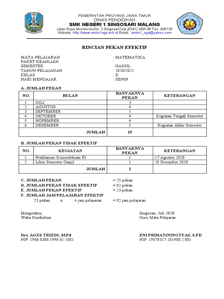 A Rincian Pekan Efektif (RPE) TA 2020-2021 KELAS XI | PDF