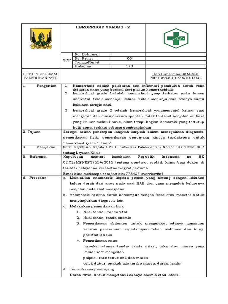 Hemorrhoid Grade 1 dan 2 Diagnosis, Pemeriksaan, dan Tatalaksana di