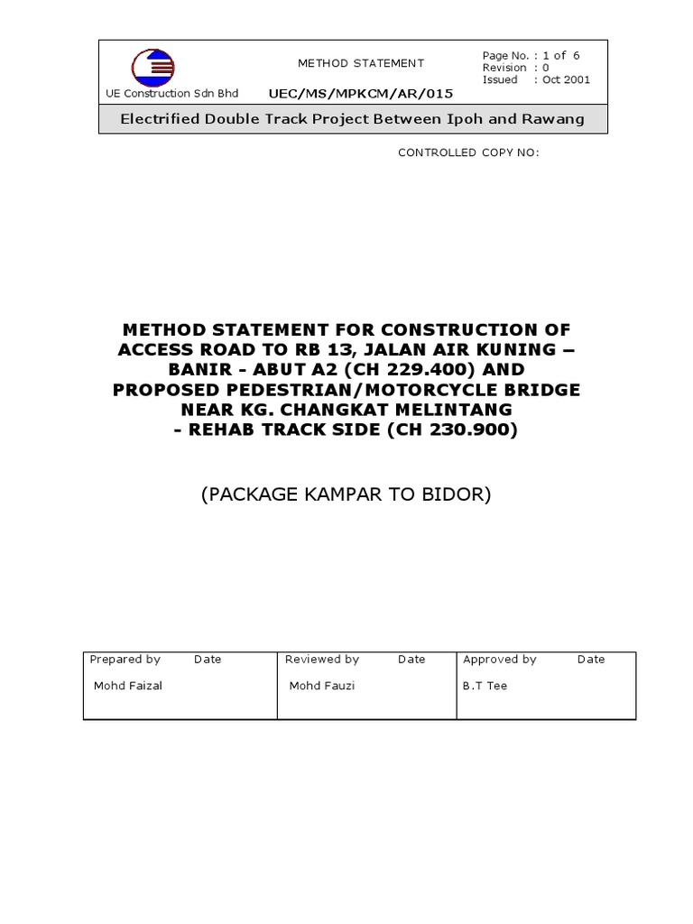 Access Road Construction Method Statement | PDF | Road | Transport