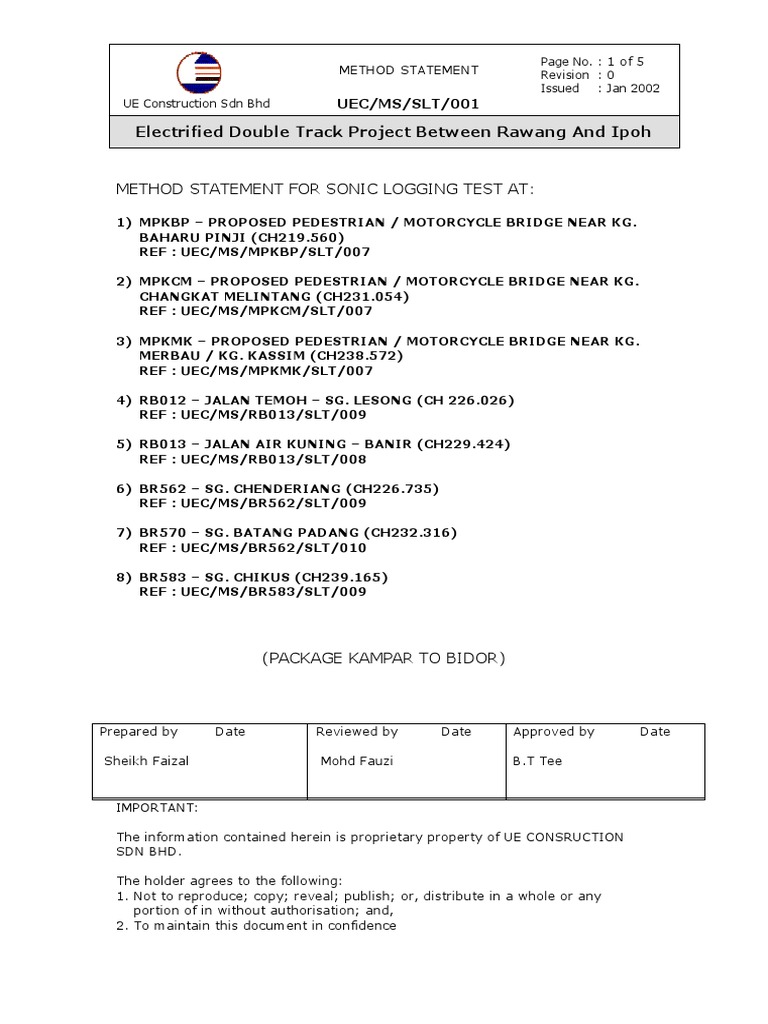 Sonic Logging Test Method Statement | PDF | Deep Foundation | Pipe ...