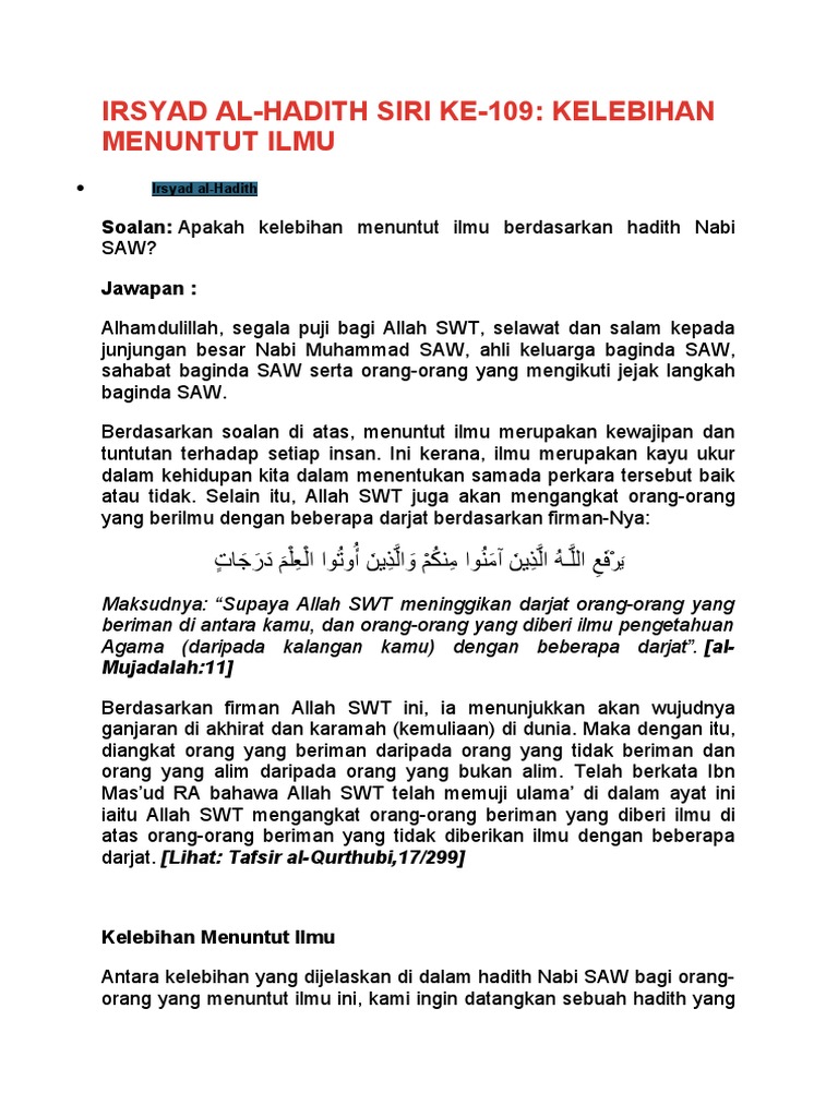 Hadis Sahih Menuntut Ilmu Pdf
