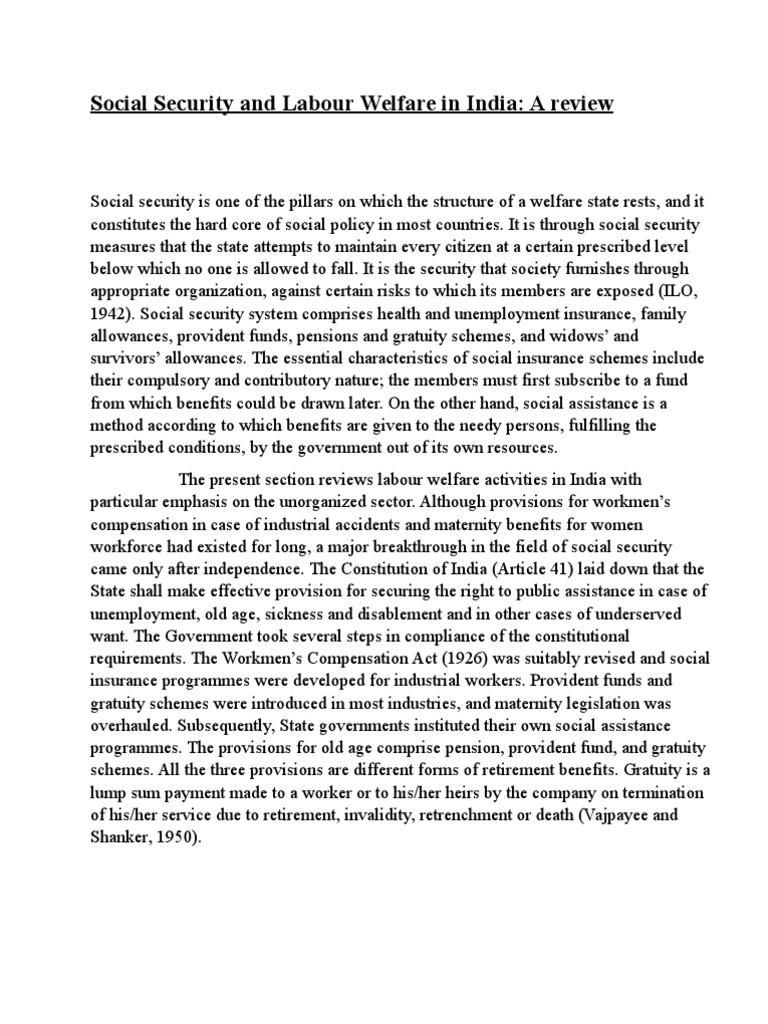 Final Project On Social Security and Labour Welfare in India | PDF ...