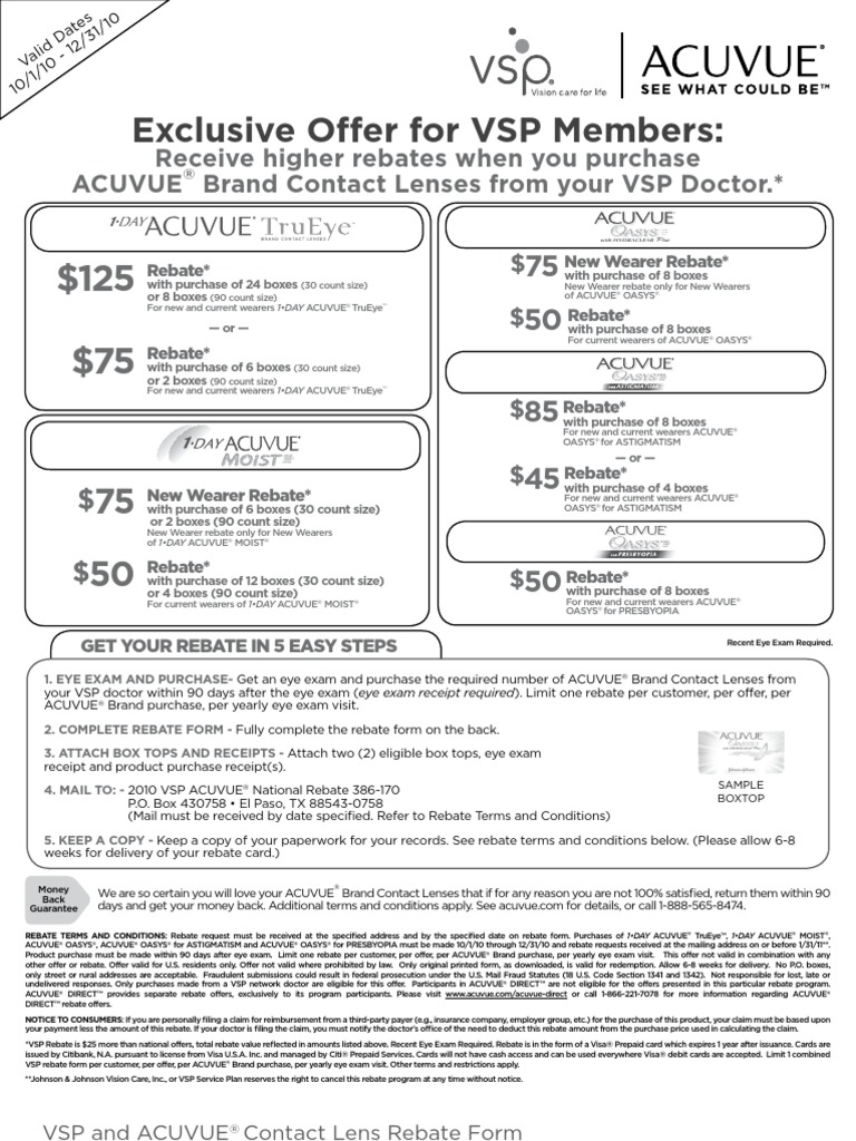 VSP and ACUVUE Contact Lens Rebate Form Contact Lens Debit Card 