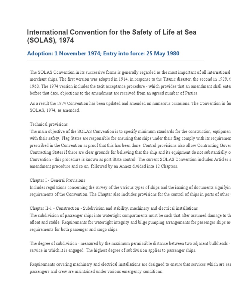 SOLAS 1974: Maritime Safety Standards | PDF | Dangerous Goods | Ships