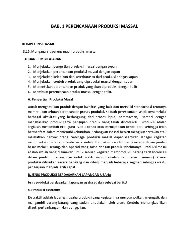 Perencanaan Produksi Massal