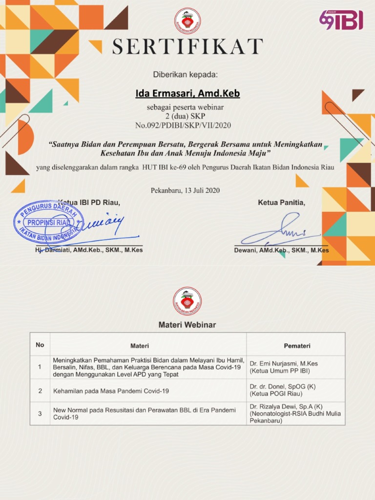 Sertifikat - Ida Ermasari, Amd - Keb PDF | PDF