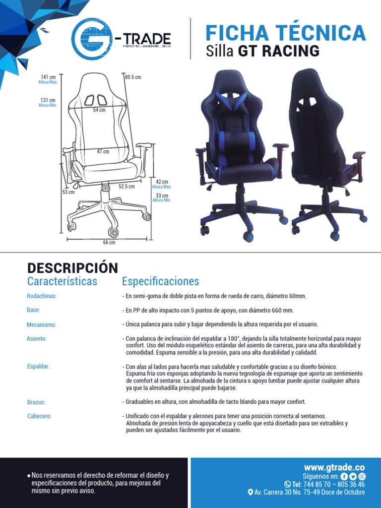 Silla Gamer GT Racing: Especificaciones | PDF | Vehículos