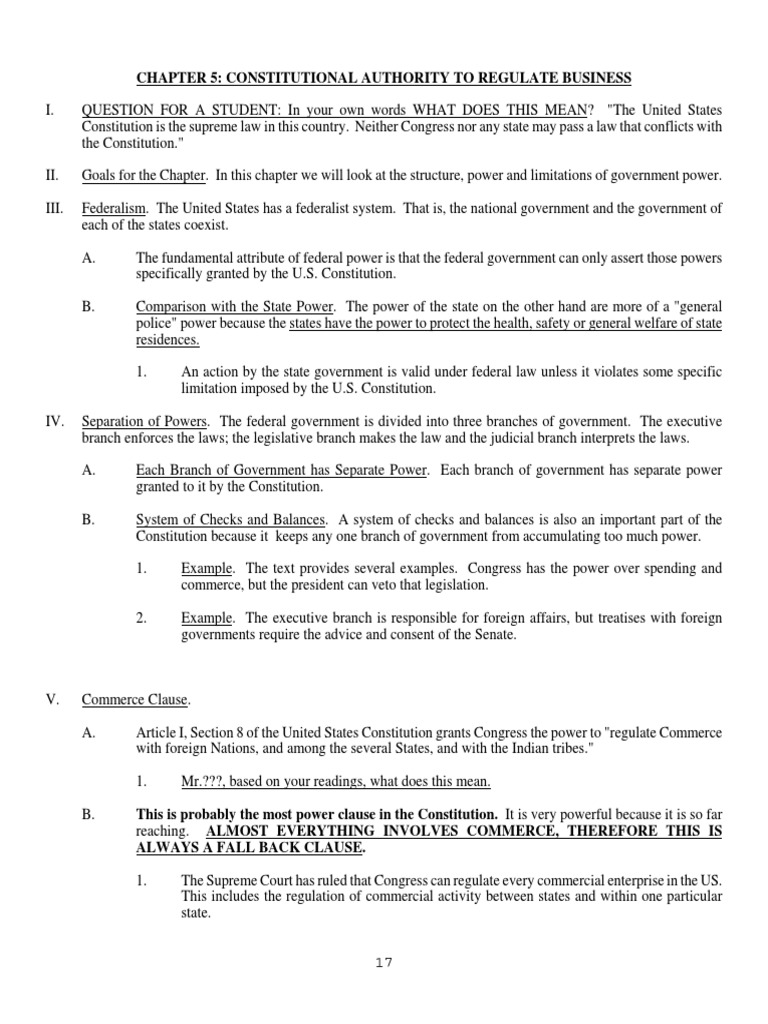 Chapter 5: Constitutional Authority To Regulate Business | PDF ...