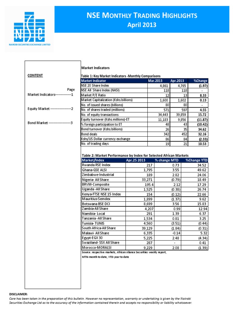 Nse Monthly Trading Highlights April 2013 | PDF | Stock Market ...
