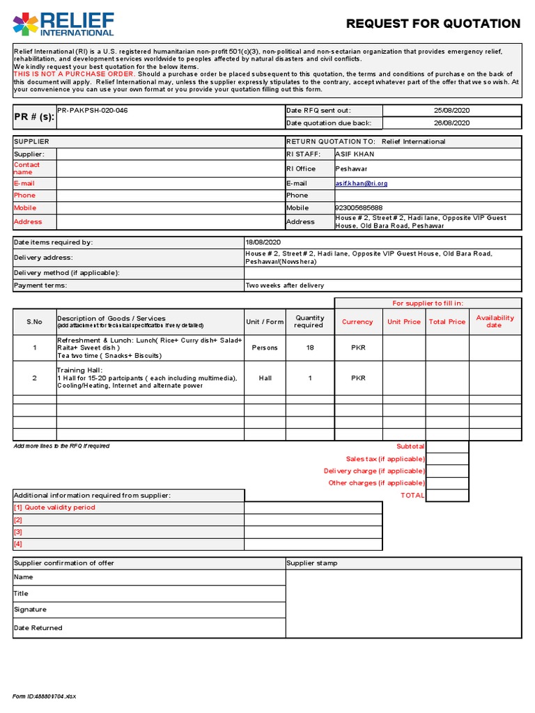 Request For Quotation - Training Arrangements | PDF | Prices ...