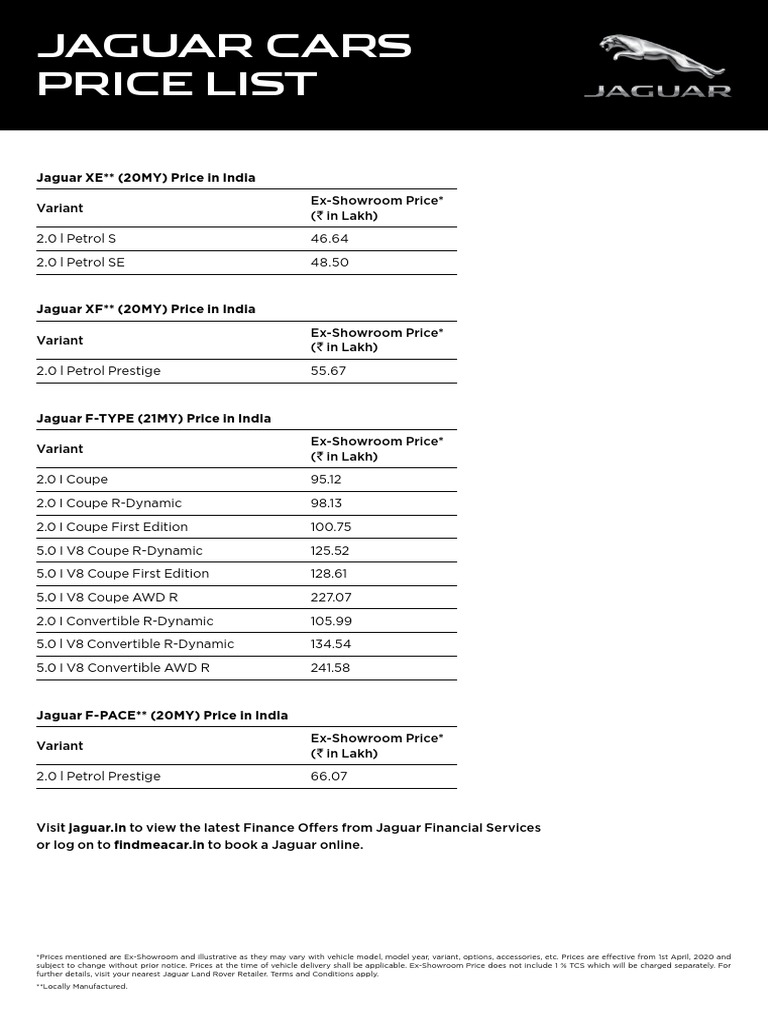 Jaguar Price List PDF PDF Land Vehicles Transport