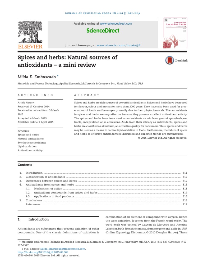 Antioxidants From Spices and Herbs PDF Antioxidant Spice