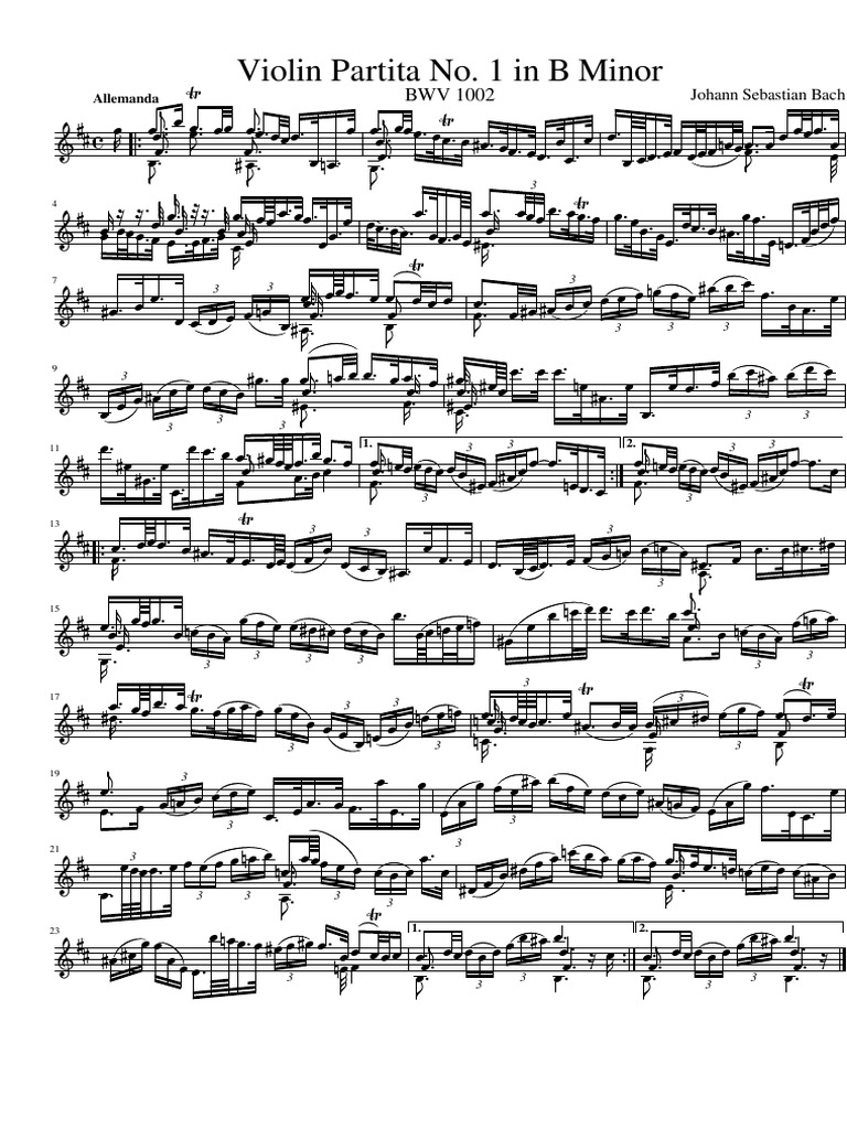 Solo Violin Partita No. 1 in B Minor - J. S. Bach BWV 1002 PDF | PDF