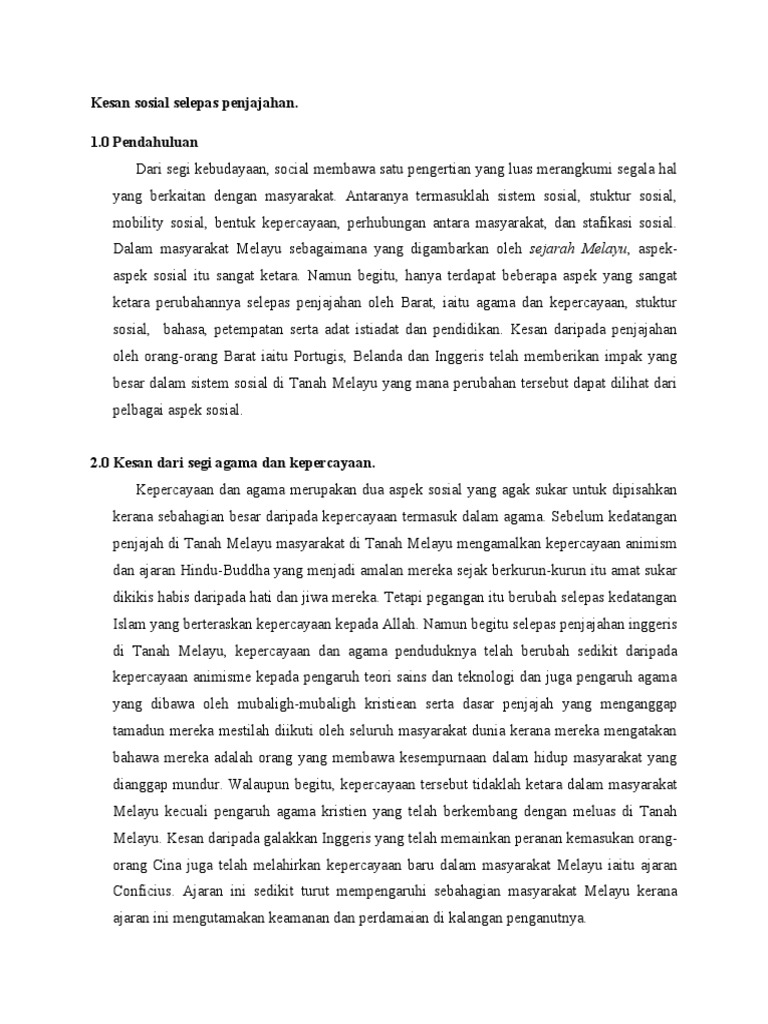 Kesan Sosial Selepas Penjajahan Pdf