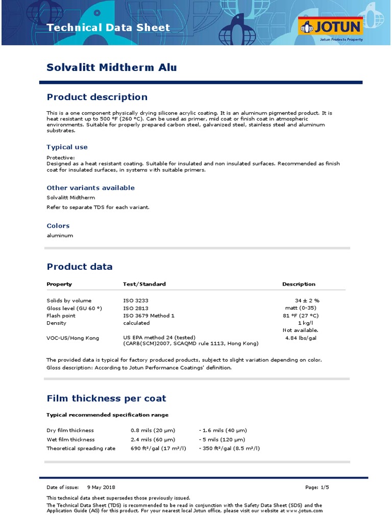 Solvalitt Midtherm Alu TDS Overview | PDF | Abrasive | Silicone