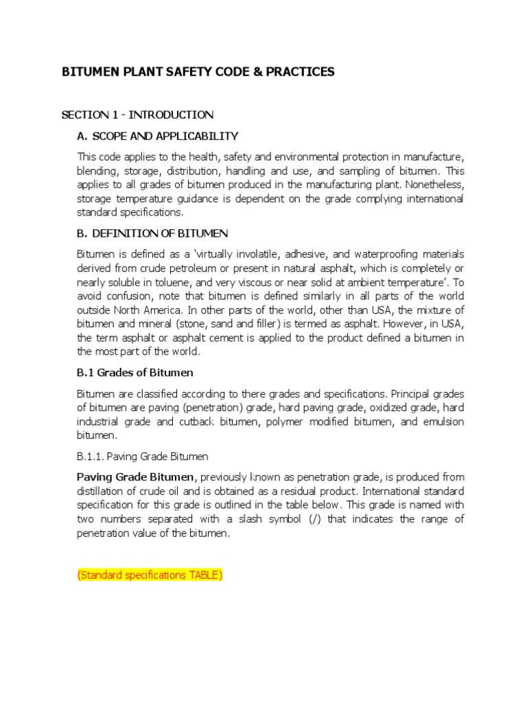Bitumen Plant Safety Code Overview | PDF | Asphalt | Personal ...