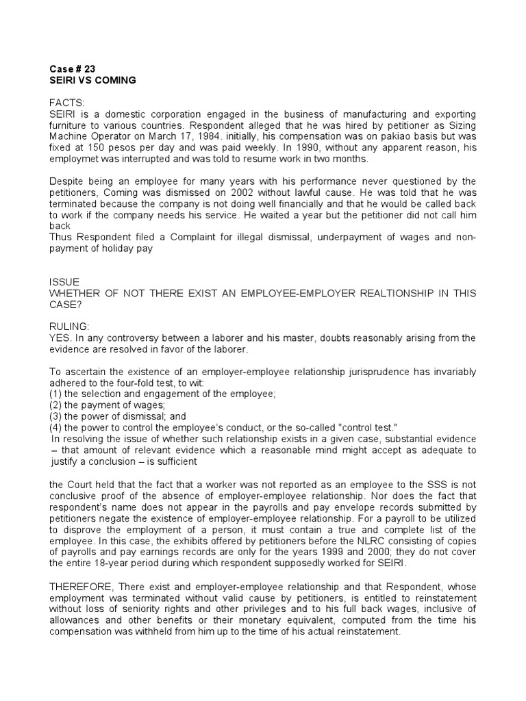 Employee Rights in Dismissal Cases | PDF | Independent Contractor ...