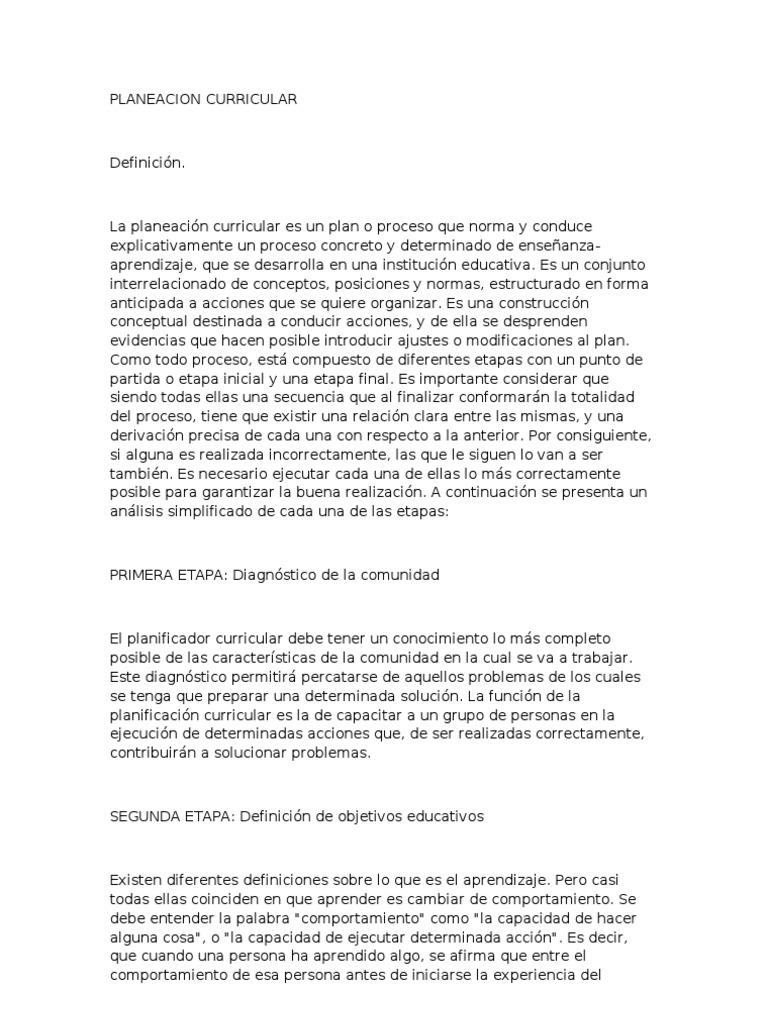 Etapas de la Planeación Curricular | PDF | Plan de estudios | Evaluación