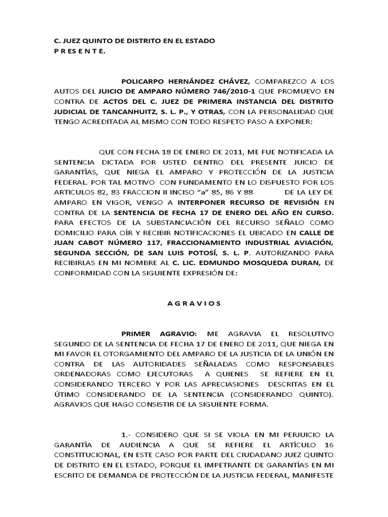 Recurso de revisión en amparo 746/2010-1 | PDF | Caso de ley | Derecho ...