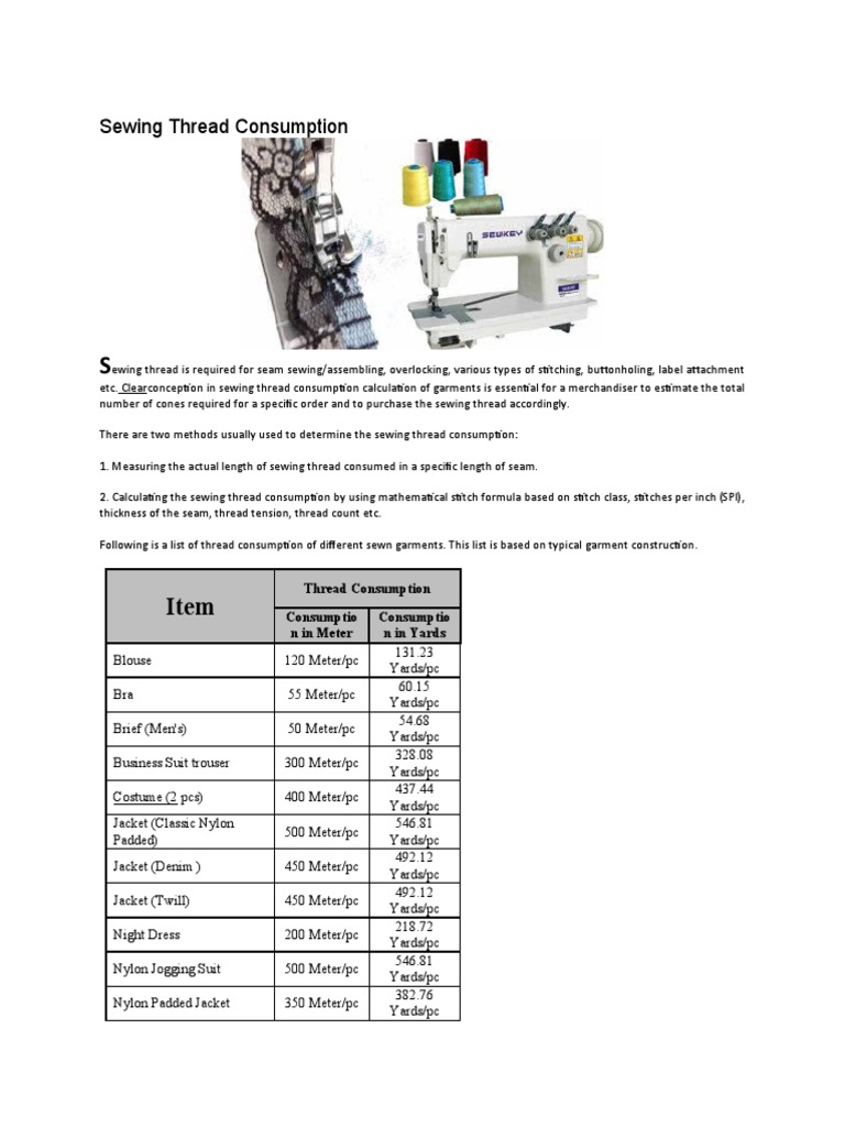 Sewing Thread Calculation PDF Sewing Seam (Sewing)