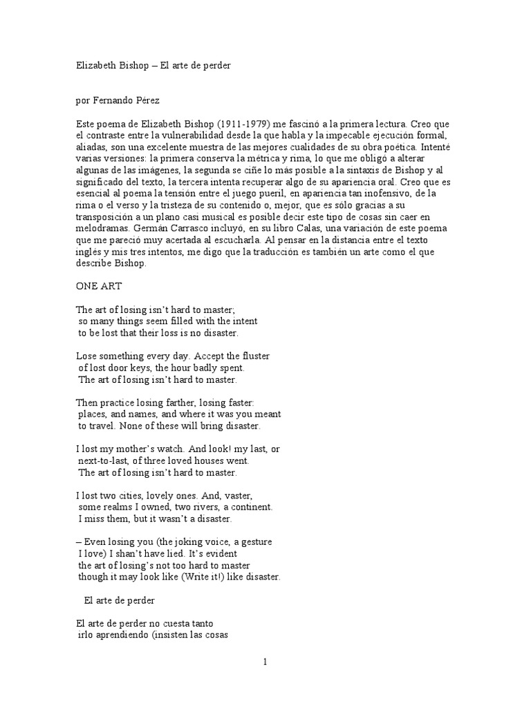 El Arte de Perder-Elizabeth Bishop | PDF | Poesía