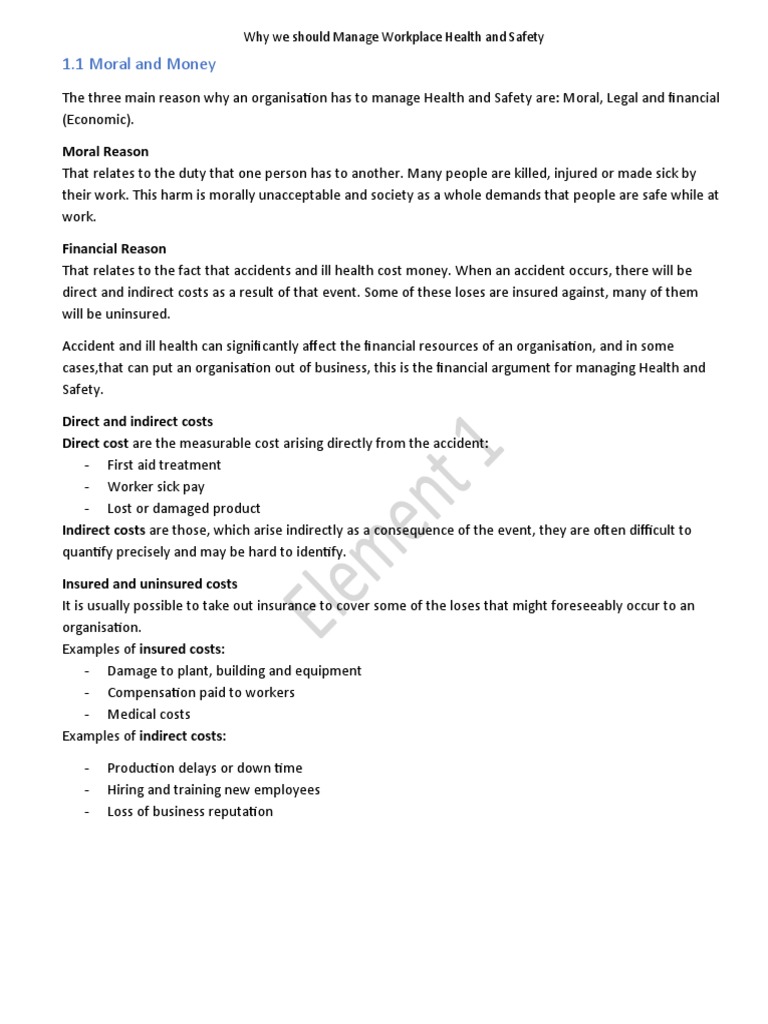 1 1 Moral And Money Why We Should Manage Workplace Health And Safety Occupational Safety And Health Safety