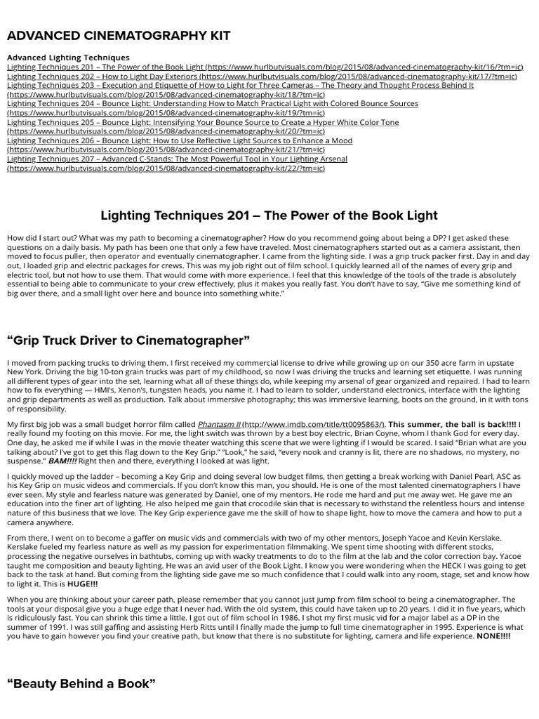 Advanced Cinematography Kit - Hurlbut Visuals - Part 16 | PDF ...