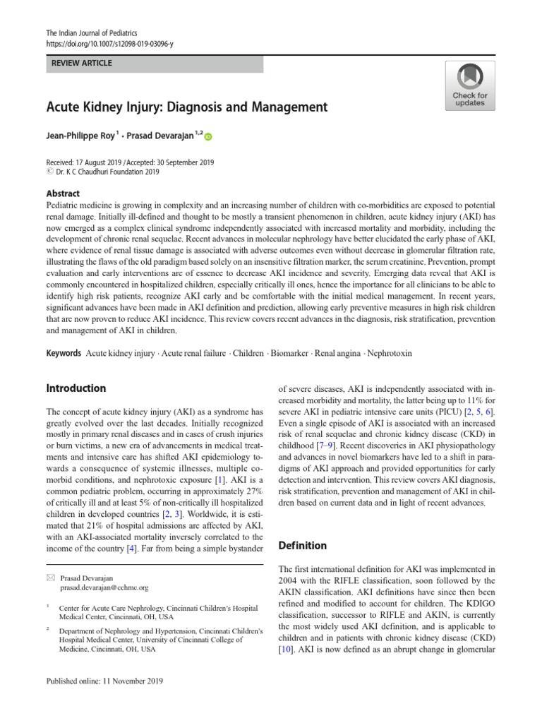 Pediatric Acute Kidney Injury Management | PDF | Renal Function ...