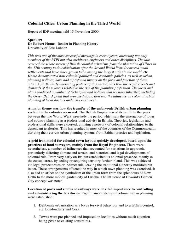 Colonial Urban Planning Insights | PDF | Colonialism | Urban Planning