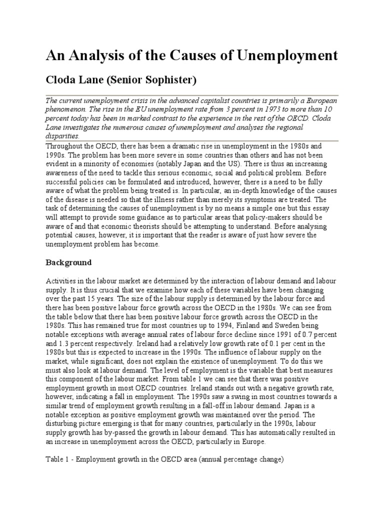 An Analysis of the Causes of Unemployment | Unemployment | Poverty