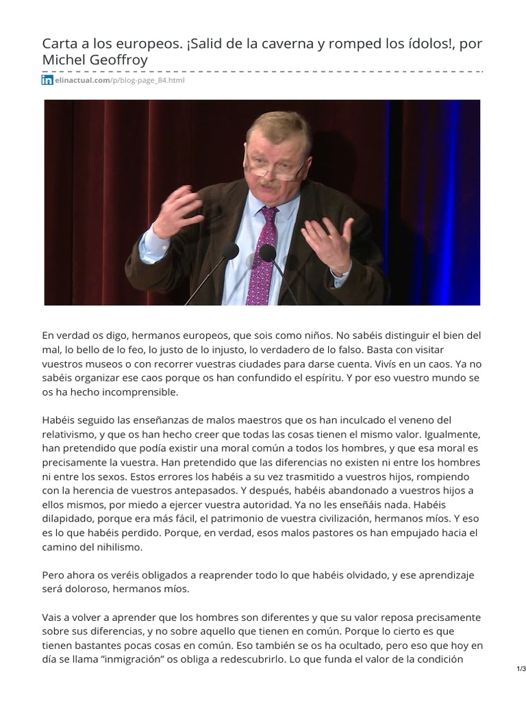 Carta A Los Europeos Salid de La Caverna y Romped Los Ídolos Por Michel ...