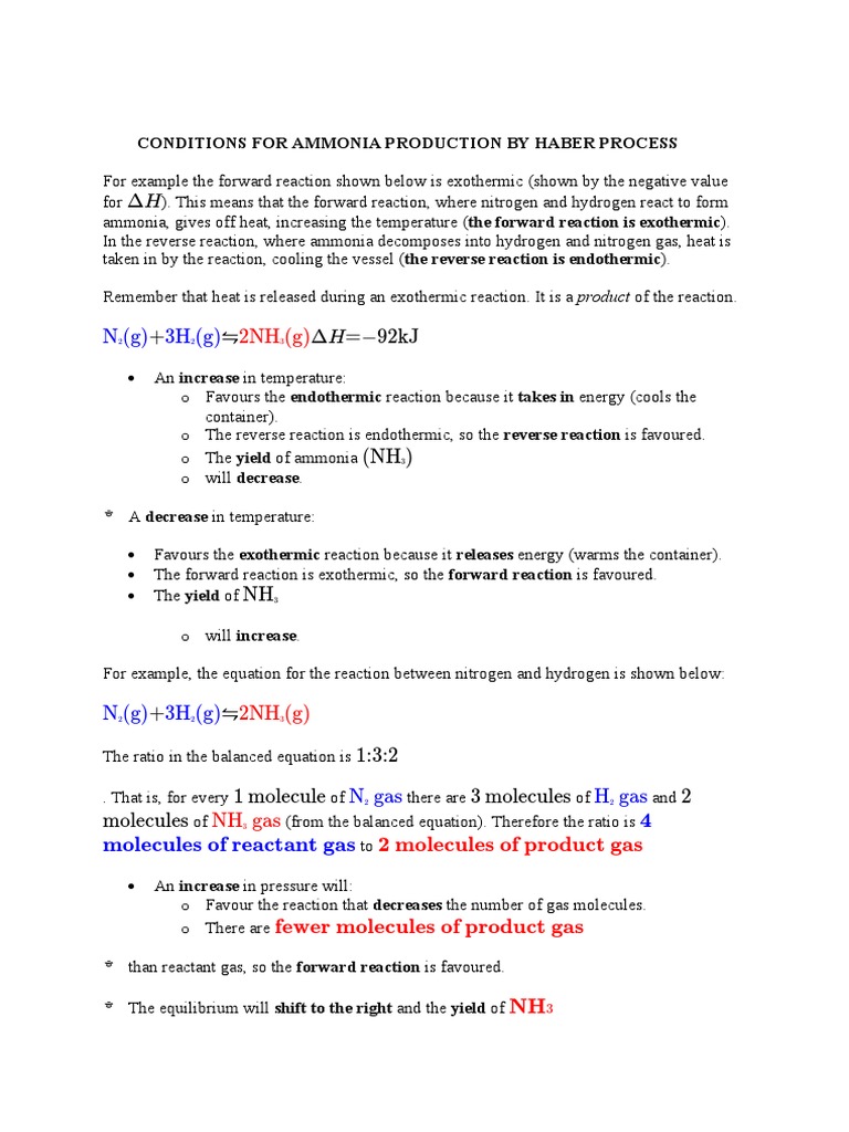 Conditions For Ammonia Production by Haber Process | PDF | Chemical ...