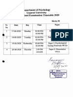 Department of Psychology Gujarat University PGDCP Final Examination Timetable 2020