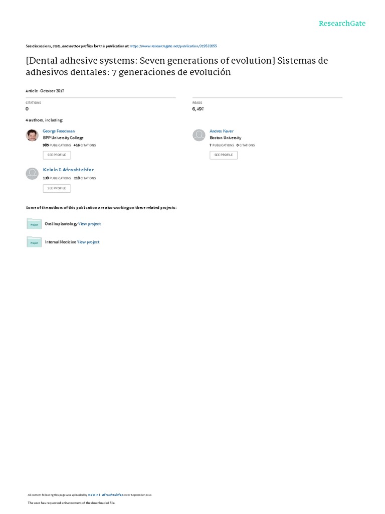 (Dental Adhesive Systems Seven Generations of Evolution) Sistemas de