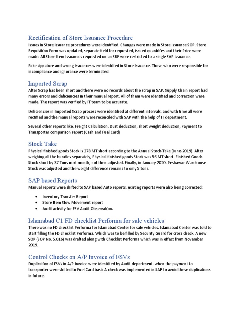 Store Issuance and Audit Procedure Updates | PDF | Scrap | Audit