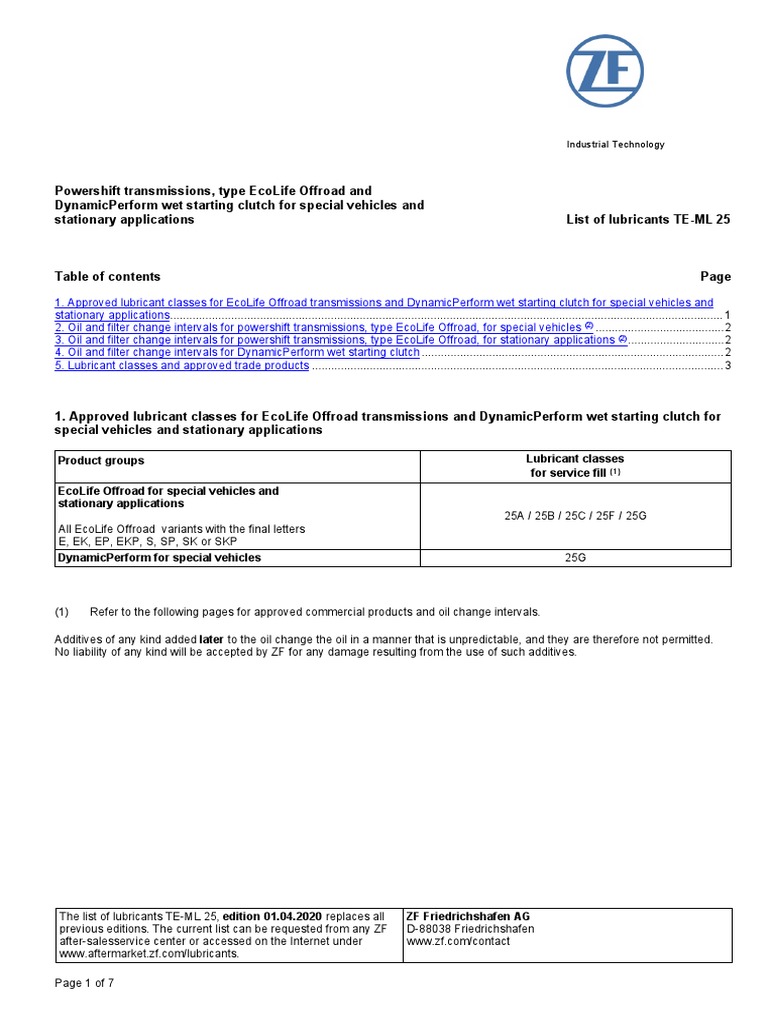 Product Groups Lubricant Classes For Service Fill Ecolife Offroad For